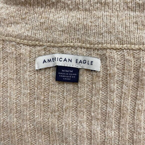 American Eagle Ribbed Button Front Cardigan Women’s Medium – Beige Collared Swea - Picture 3 of 8